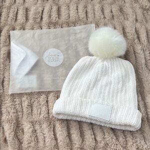 NEW Love Your Melon White Pom Knit Beanie Winter Hat